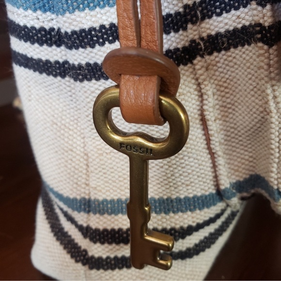Fossil Kinley Small Leather Canvas Crossbody Bag With Key Charm No Callouts - Picture 8 of 10